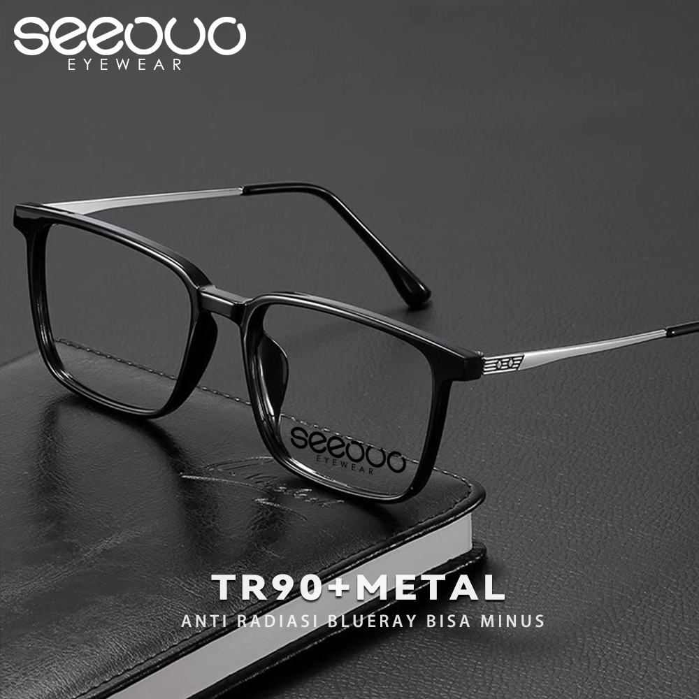 Seeouo Antiradiasi Blueray Kacamata Antiradiasi Blueray Frame TR90 Metal Ringan Model Kotak untuk Pr