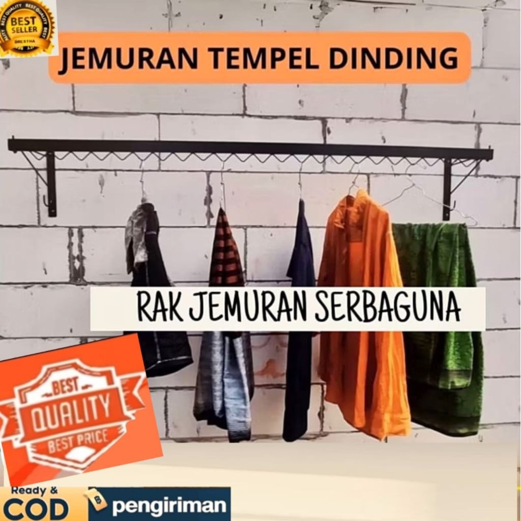 Gantungan jemuran baju tempel dinding praktik/Rak jemuran baju bahan besi antikarat