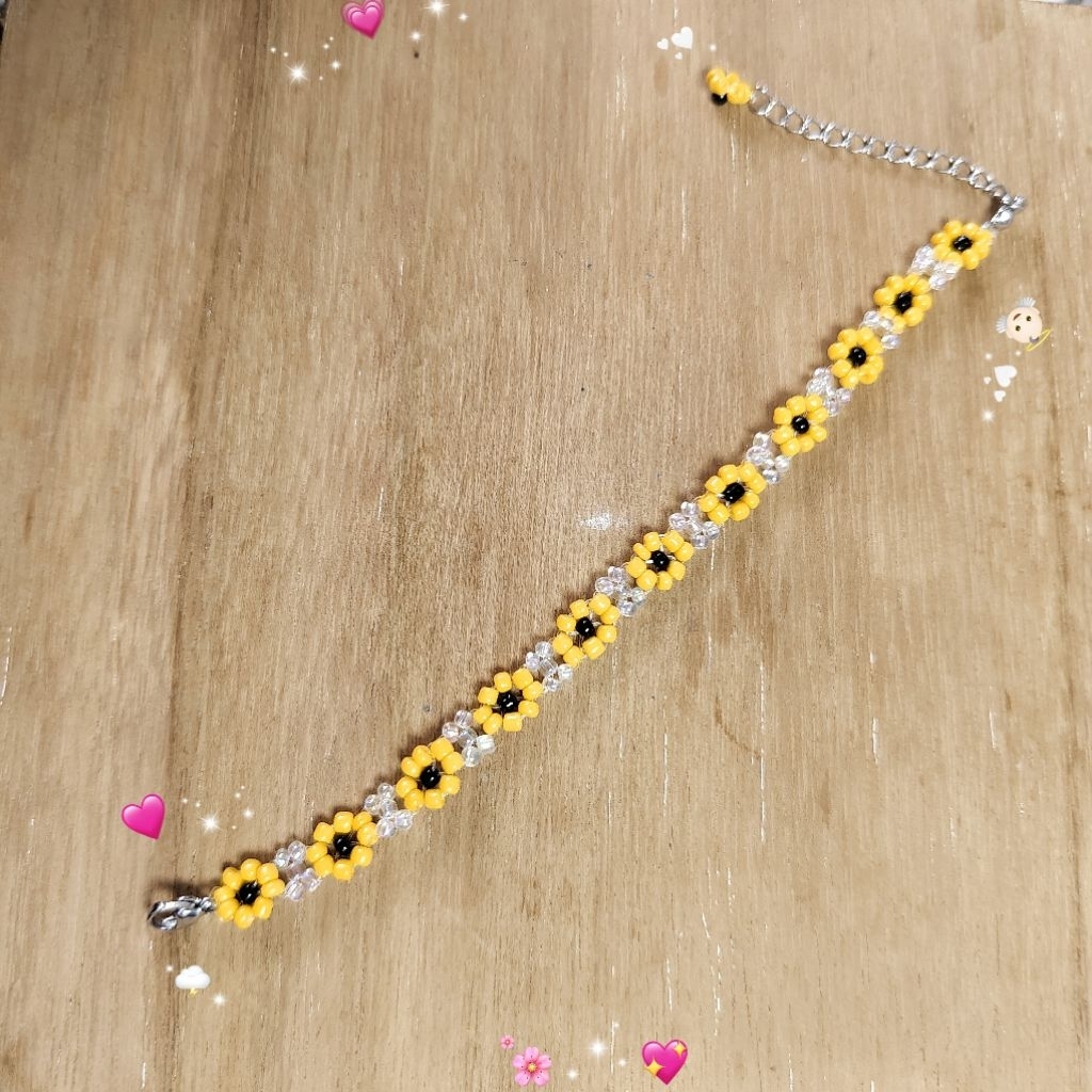 Bracelet beads flower premium anti karat gelang rantai setainles Korean style mote bunga matahari