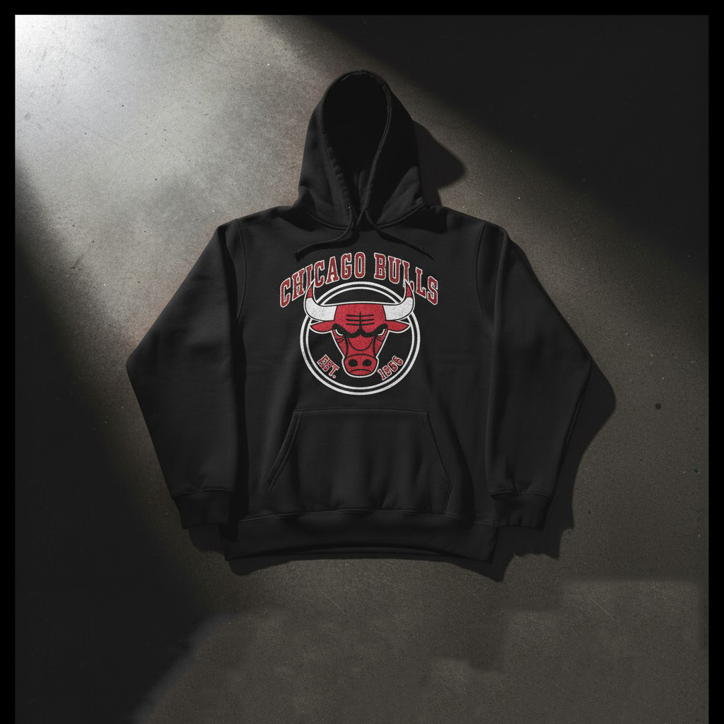 Hoodie Chicago Bulls NBA Premium Jumper Pria Wanita Jaket Hitam Logo Banteng Basket Tebal