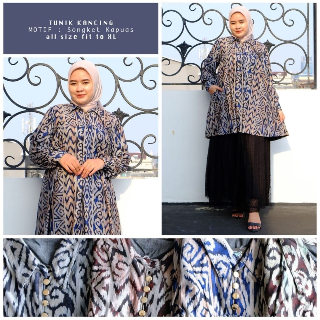 TUNIK KANCING MOTIF KAPUAS | JUMBO LD 120 | DENIM CALVINJEANS