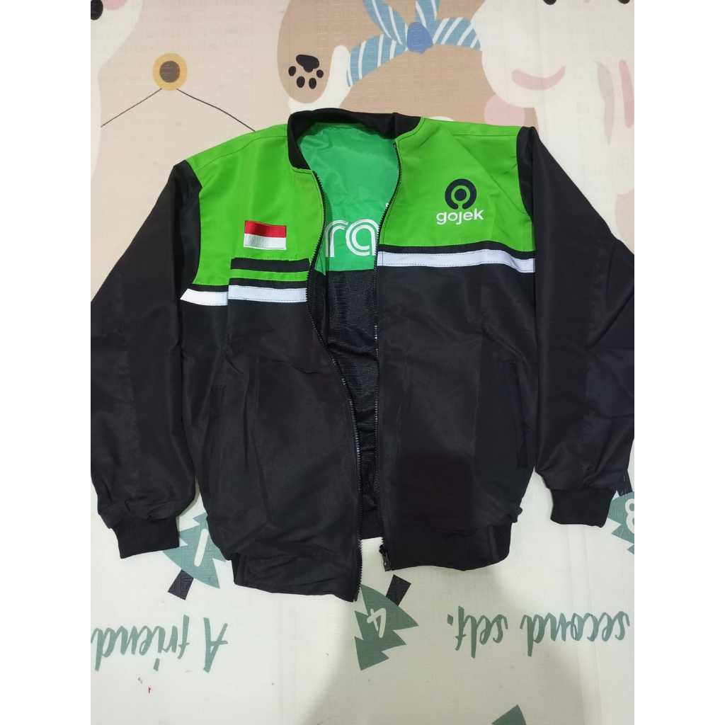 JAKET GOJEK GRAB BAWAH HITAM KEREN MURAH LOGO BORDIR SEMUA