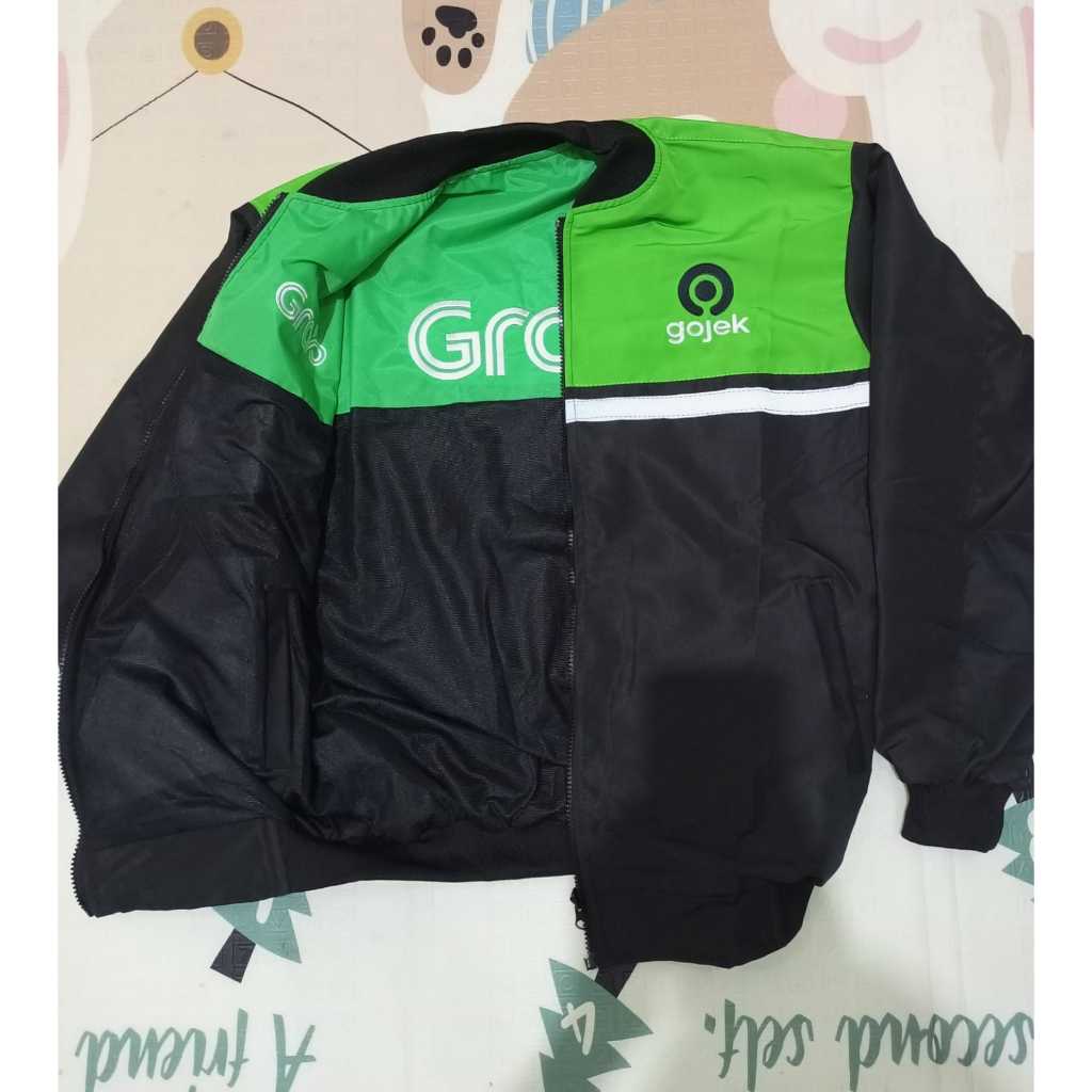 jaket bolak balik gojek setengah hitam grab setengah hitam bordir sesuai gambar dan video