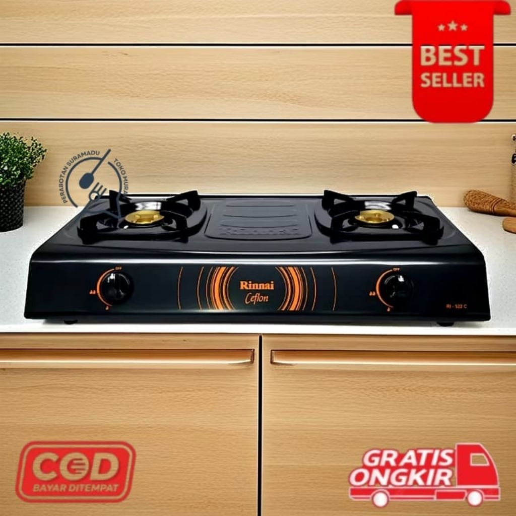 [TMPS] Kompor gas rinnai 2 tungku stainless steel