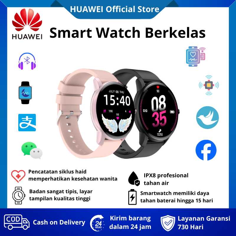 COD100%ori  HUAWEI SmartWatch Wanita KW52 Custom Watch Face Layar Sentuh HD 1,47 Inci Tali 21mm | Ta