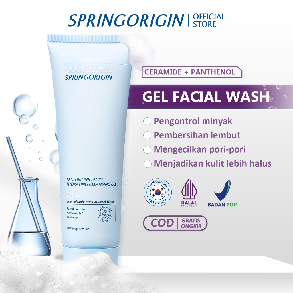 SPRINGORIGIN Gel Facial Wash Gentle Cleanser Ceramide  Panthenol Memperbaiki Penghalang Kulit Mengencangkan Pori-Pori Kontrol minyak
