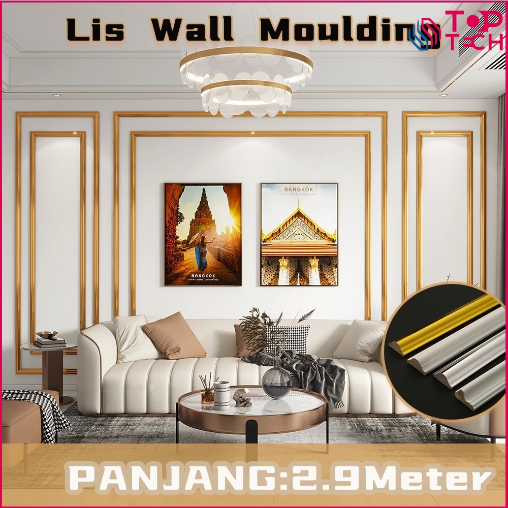 Toptech - Premium Lis Kayu Wall Moulding Wainscoting Dinding Profil Wall Panel Marmer Lis Moulding