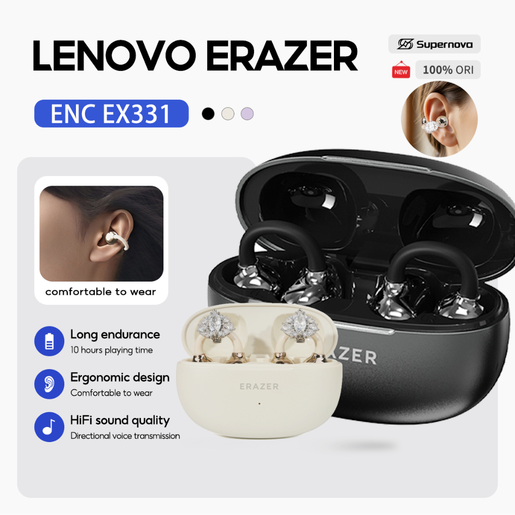 Supernova x Lenovo ERAZER EX331 ENC Bone Conduction Open-Ear Wireless Bluetooth Earphone OWS IPX5 Wa