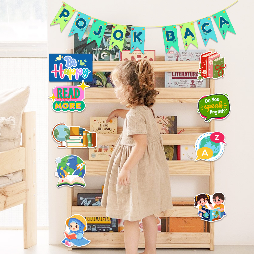 HIASAN POJOK BACA KELAS ANAK | HIASAN DINDING , HIASAN RAK BUKU, HIASAN LEMARI, HIASAN BOOKSHELF, PO
