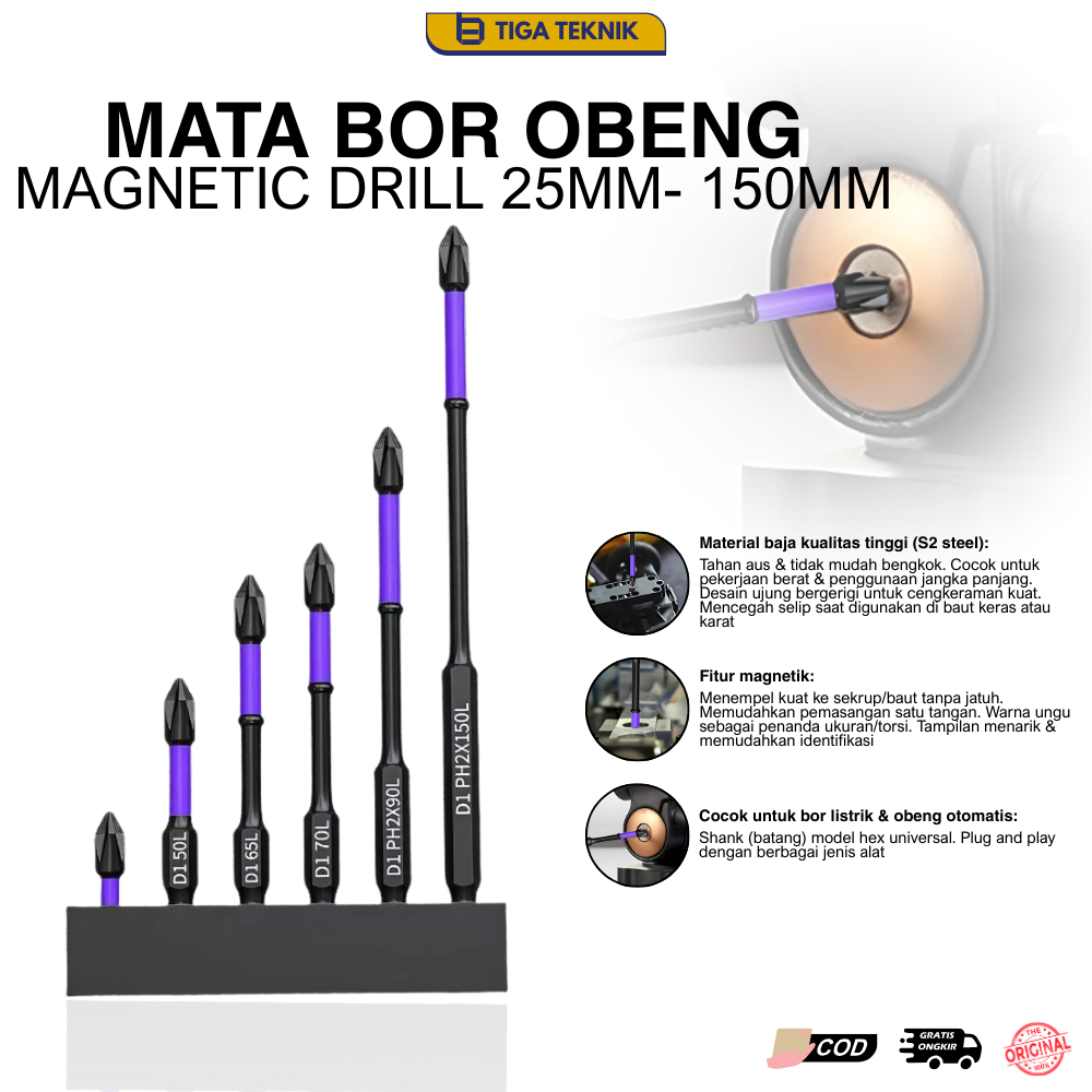 Mata Bor Obeng Plus Magnetik / Set kepala mata obeng Screwdriver Bit 25mm-150mm SET 6PCS