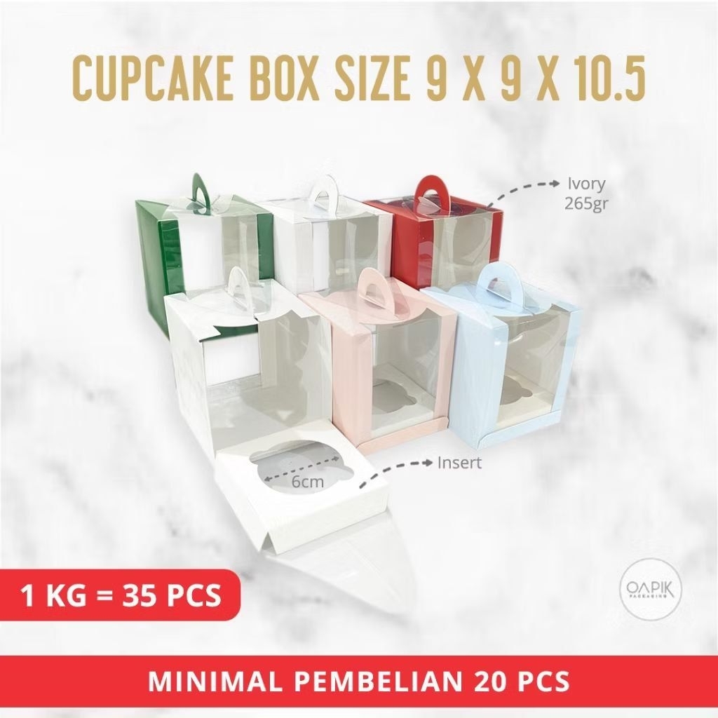Cupcake Box Mika 9x9x10.5, Kemasan Makanan, Packaging Makanan, Dus Cupcake