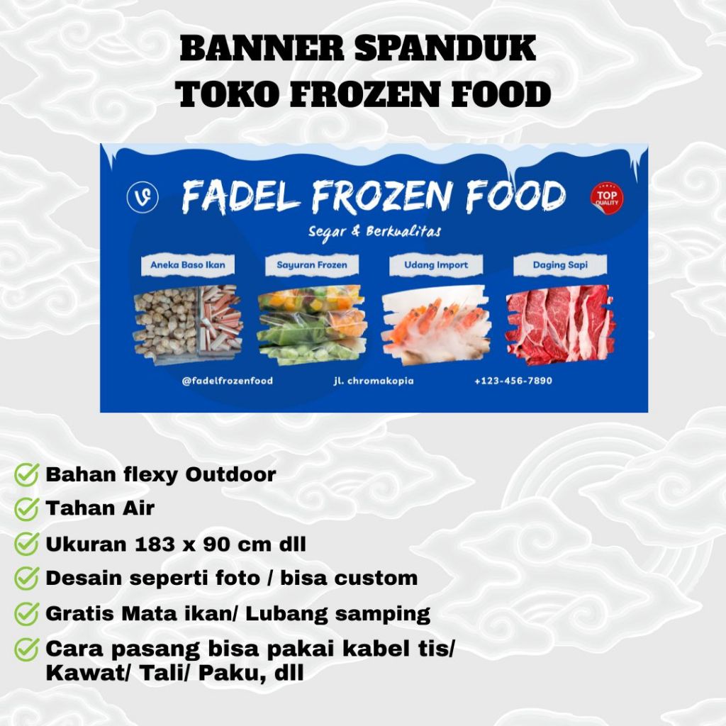 Spanduk Banner MMT TOKO FROZEN FOOD Free Custom Desain ecogreen