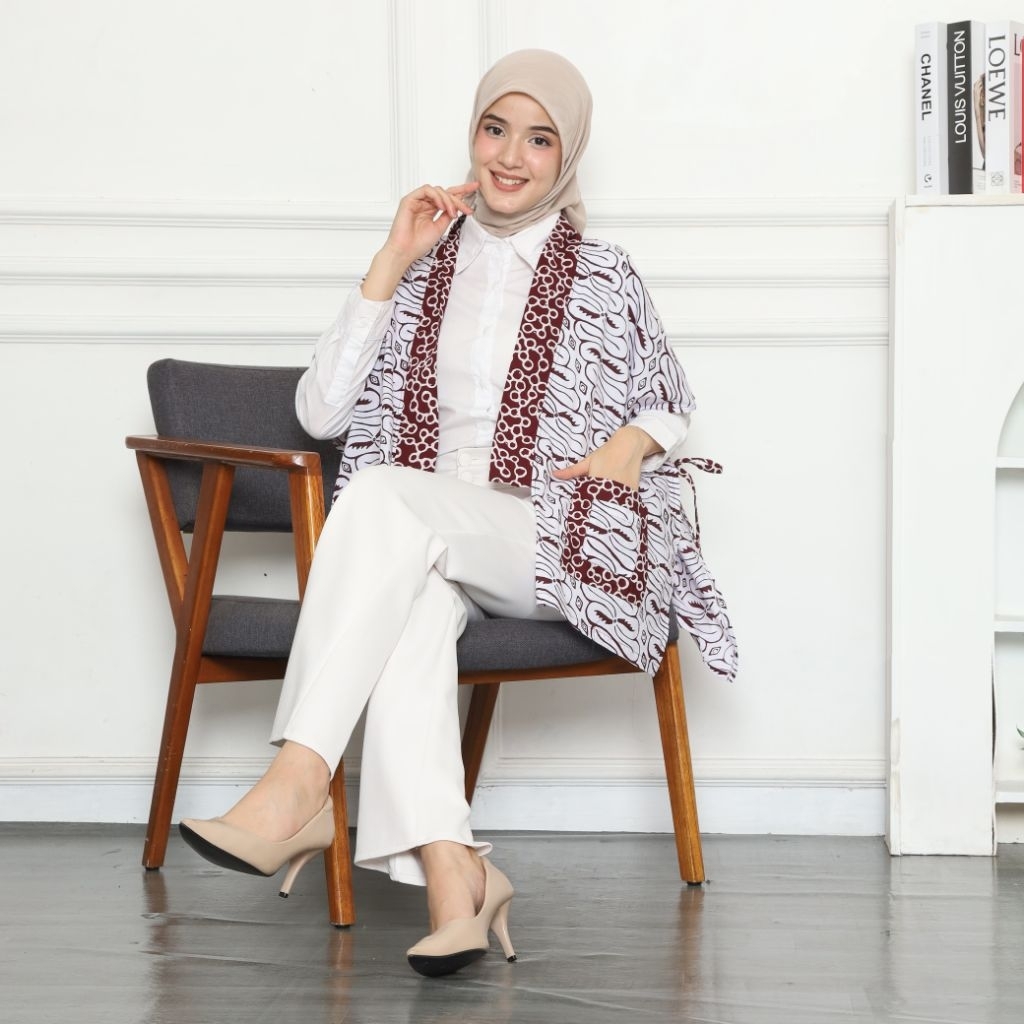Outer Batik Wanita Premium | Atasan Batik Wanita Vest Modern | Blazer Batik Kantor Casual