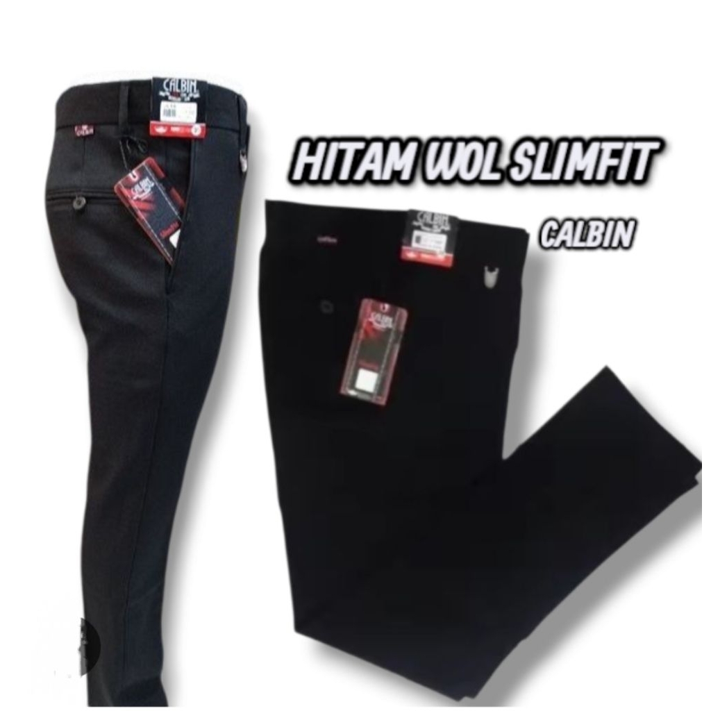 Celana Panjang Calbin Slim Fit Wol Cowok, Celana panjang Formal