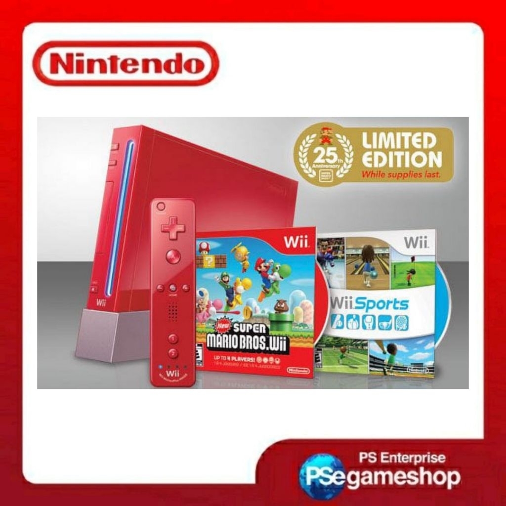 Limited Edition Nintendo Wii 25th Anniversary Red Console with New Super Mario Bros and Wii Sports