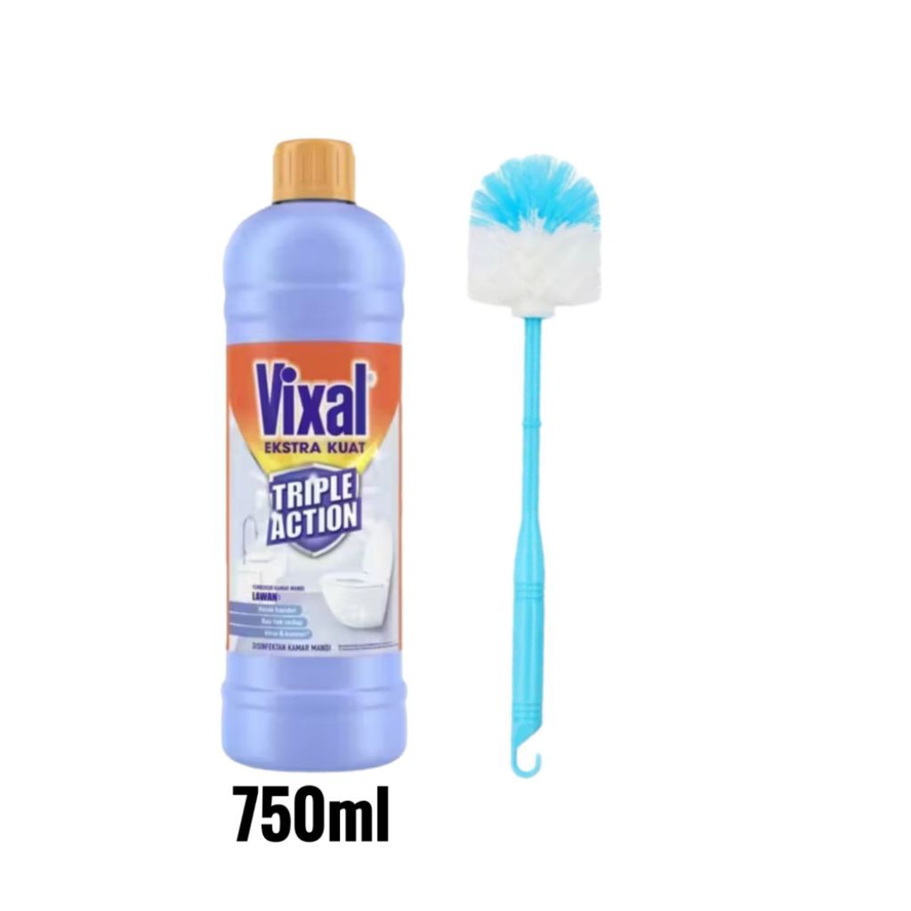 Vixal pembersih porselen & kamar mandi anti kerak 750 ml, sikat wc kloset toilet