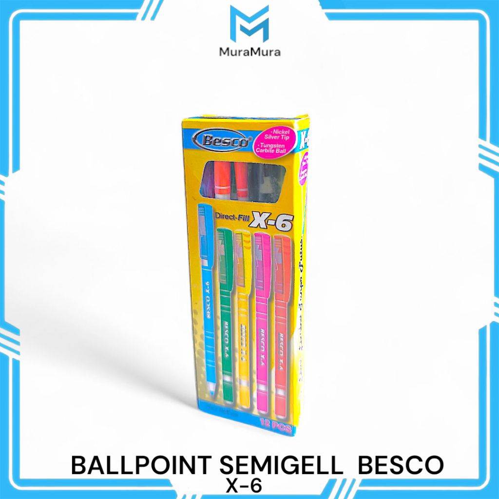 Pulpen Besco X-6 Direct-Fill Semi Gel 0.5mm / Bolpoin Besco Warna Neon / Pena Sekolah Tinta Hitam