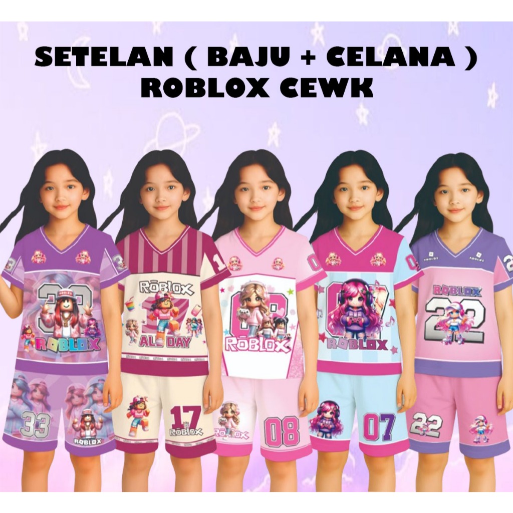 SATU SET ROBLOX CEWEK Jersey Anak 2-10 Thn Jersey Oversized  Dryfit Jersey Rugby Baseball Retro Stre