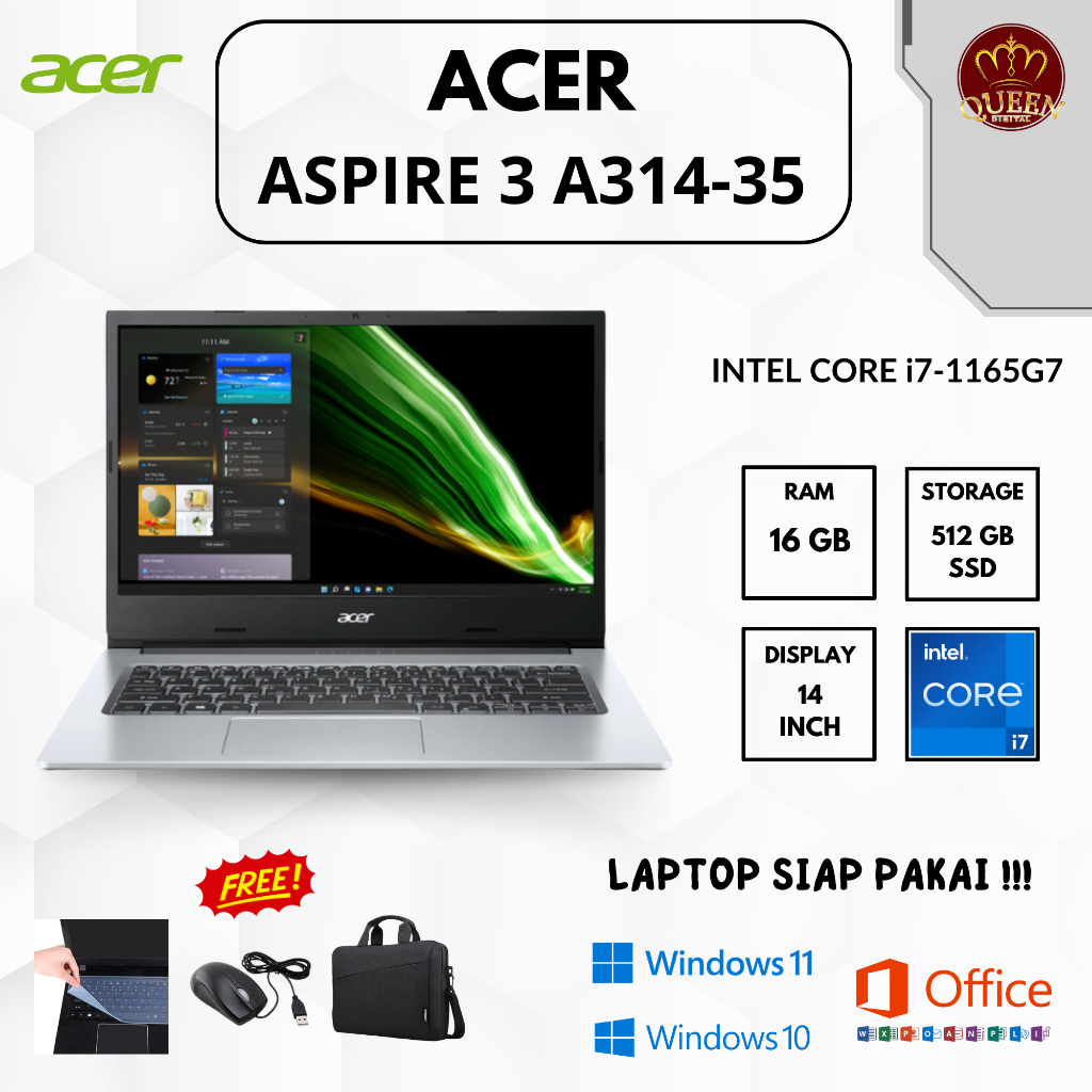 ACER ASPIRE 3 A314-35 | INTEL CORE i7-1165G7 | 16GB RAM | SSD 512GB | 14 INCH
