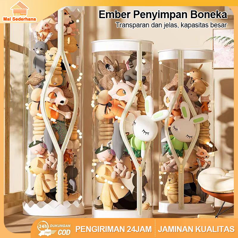 [Mal Sederhana]Ember Penyimpanan Transparan Beritsleting - Ember Penyimpanan Boneka - Anti Debu/Mena