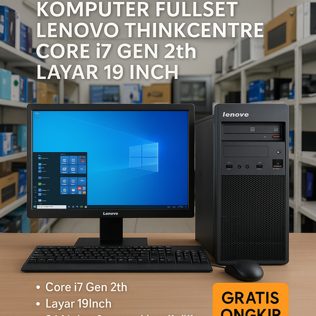 Komputer Fullset Lenovo ThinkCentre Core i7 Gen 2th Layar 19Inch | PC Kantoran Gaming Ringan | Bisa 