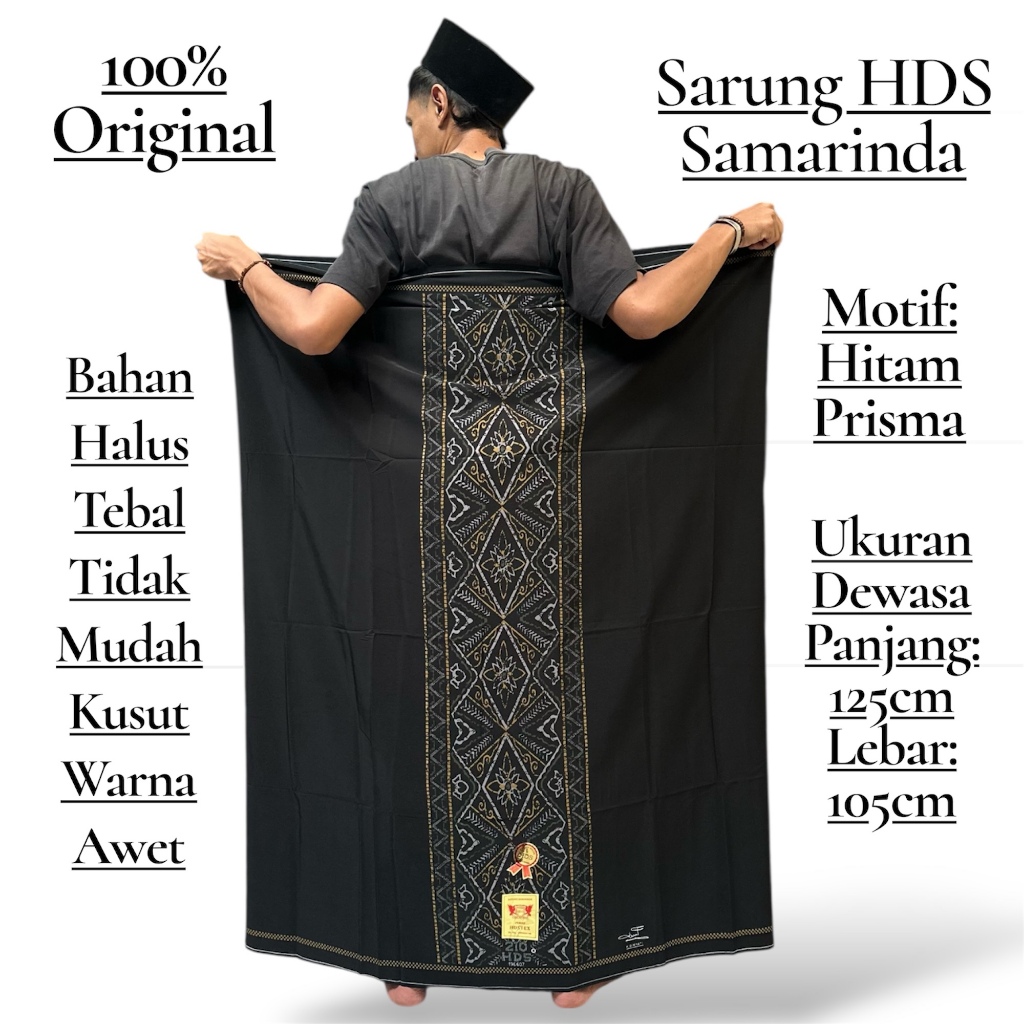 Sarung Pria Dewasa Merk HDS Hitam Polos Motif Butterfly / Sarung HDS Hitam Polos / Sarung Samarinda 