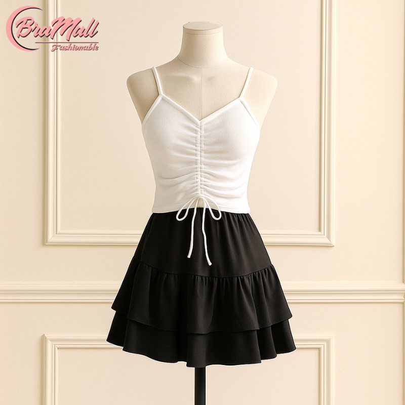 [ BraMall ] 185 Tank Top Wanita Tali Spaghetti – Kekinian Putih Elegan Bahan Lembut Nyaman