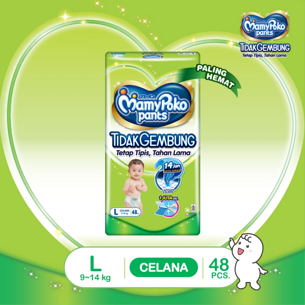 MamyPoko Pants X-tra Kering Slim L48 - Mamypoko Popok Celana Slim Tidak Kembung L 48