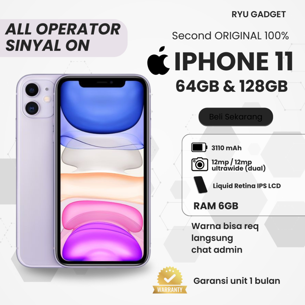 handphone IP 11 INTERNAL 64GB, 128GB & 256GB SECOND ORIGINAL