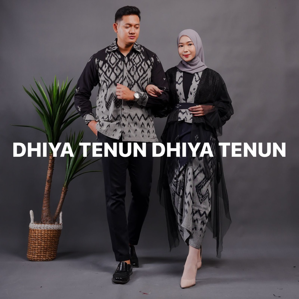 READY STOCK - BAJU TENUN COUPLE DAHLIA BLACK GREY - KEBAYA BROKAT - ROK LILIT TENUN - KEMEJA TENUN -