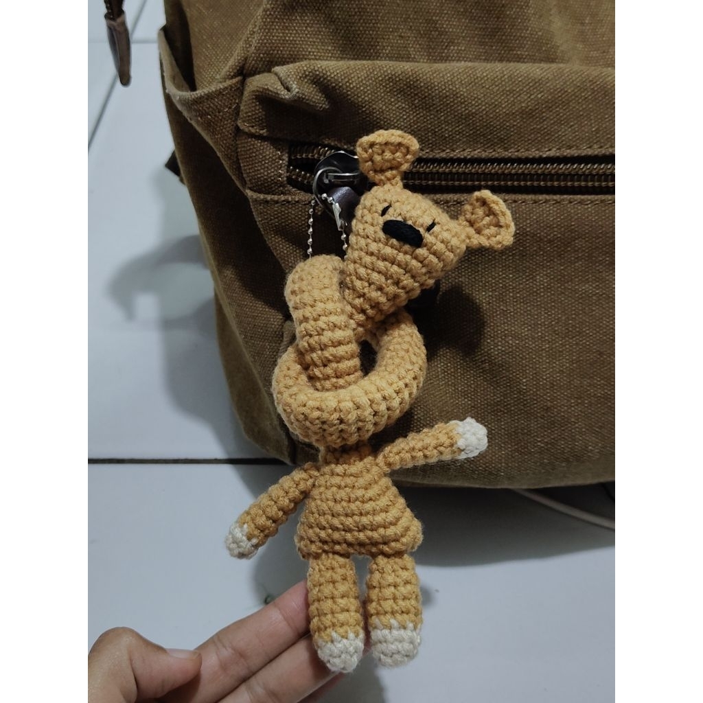 Long neck Mr. Bean's Teddy bagcharm Teddy bear rajut