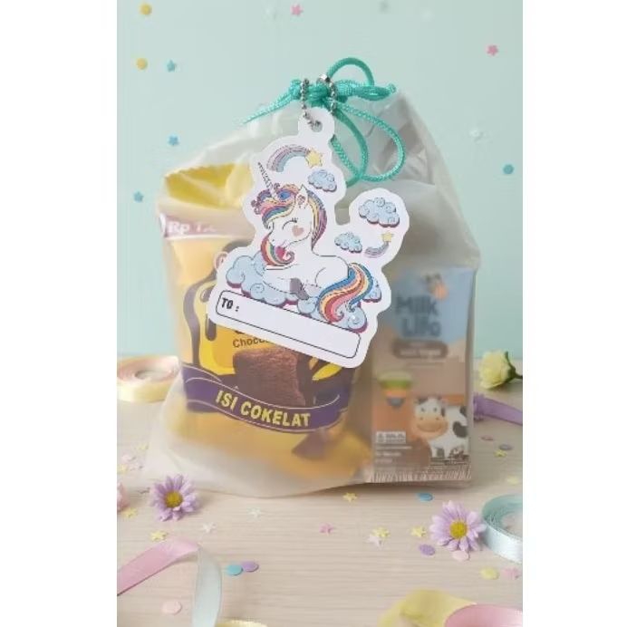 Paket Snack Ultah Anak Murah | Pouch Unicorn Custom Nama Anak