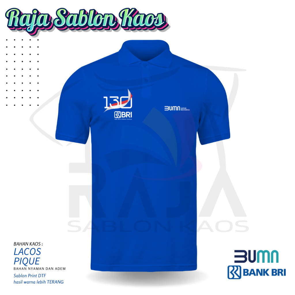 Baju Kerah BRI 130 Tahun Kaos Polo Ultah BRI HUT BRI Bank Rakyat Indonesia 130 th Lengan Pendek Logo
