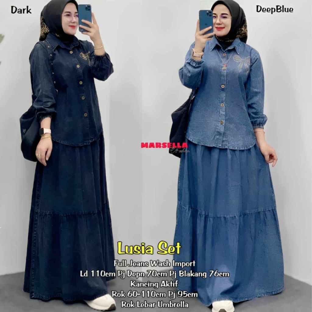 Lusia Setelan Wanita (Atasan&Rok) Bahan Jeanswash by Marsella