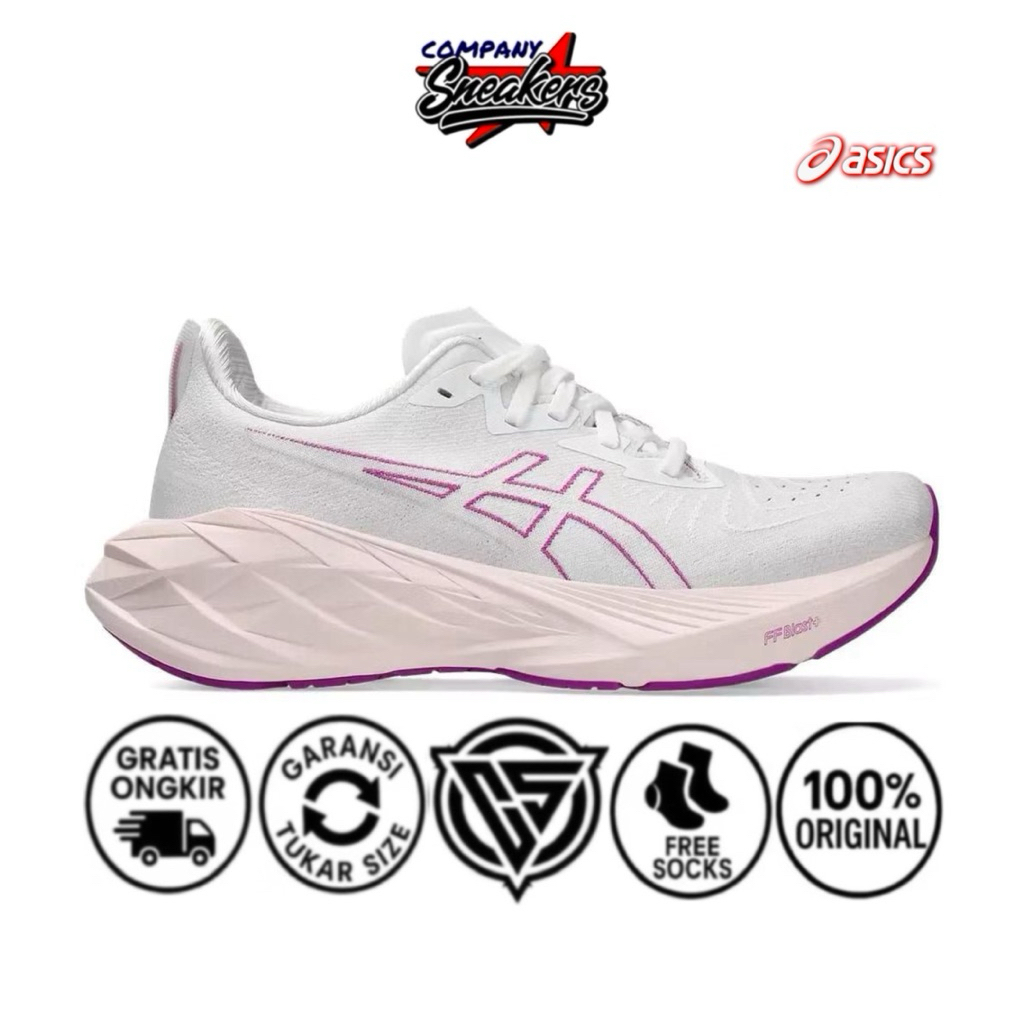 Sepatu Running Asics Novablast White Violet Sepatu Wanita Original