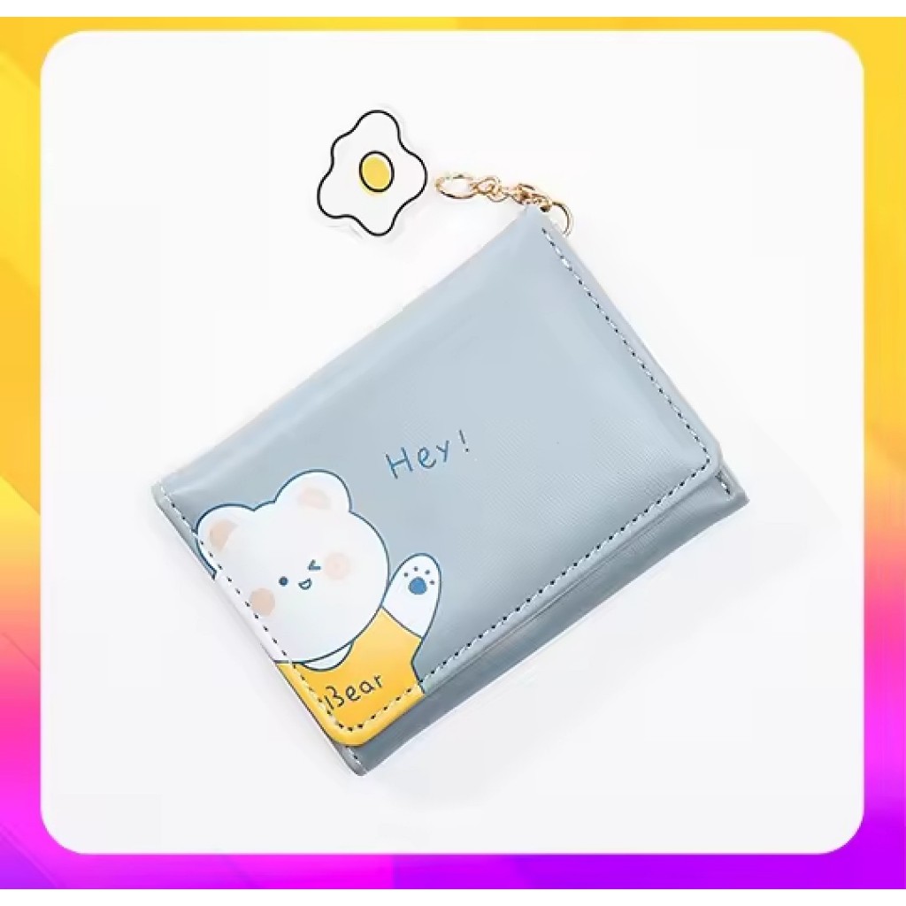 UNIK Dompet Wanita Lipat Murah Karakter Animal Lucu Hey Bear Warna Biru | Dompet Wanita Aesthetic Mi