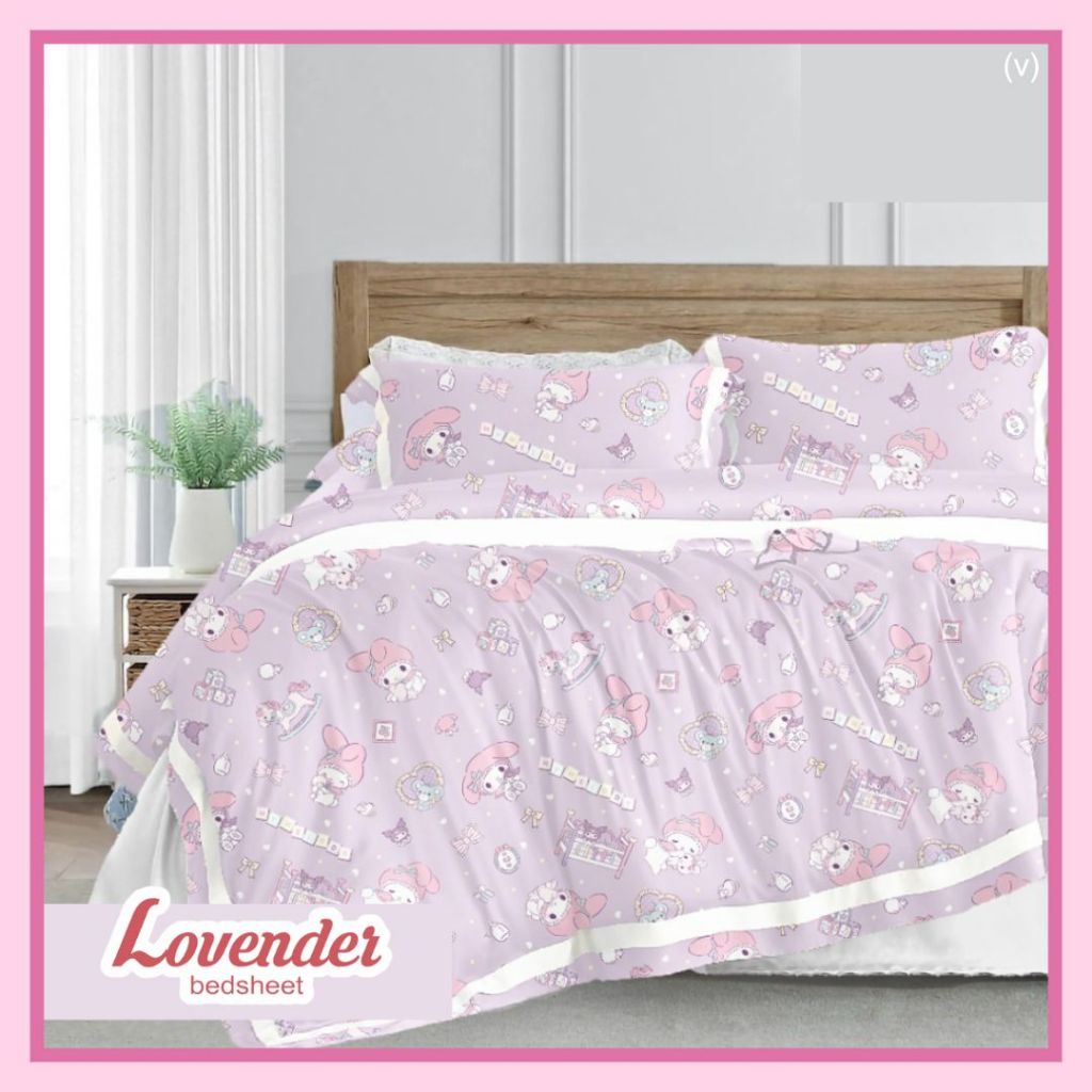 Sprei/Bedcover katun ORGANIK/SERAT BAMBU pastel ungu lilac purple my melody sanrio karakter kartun a