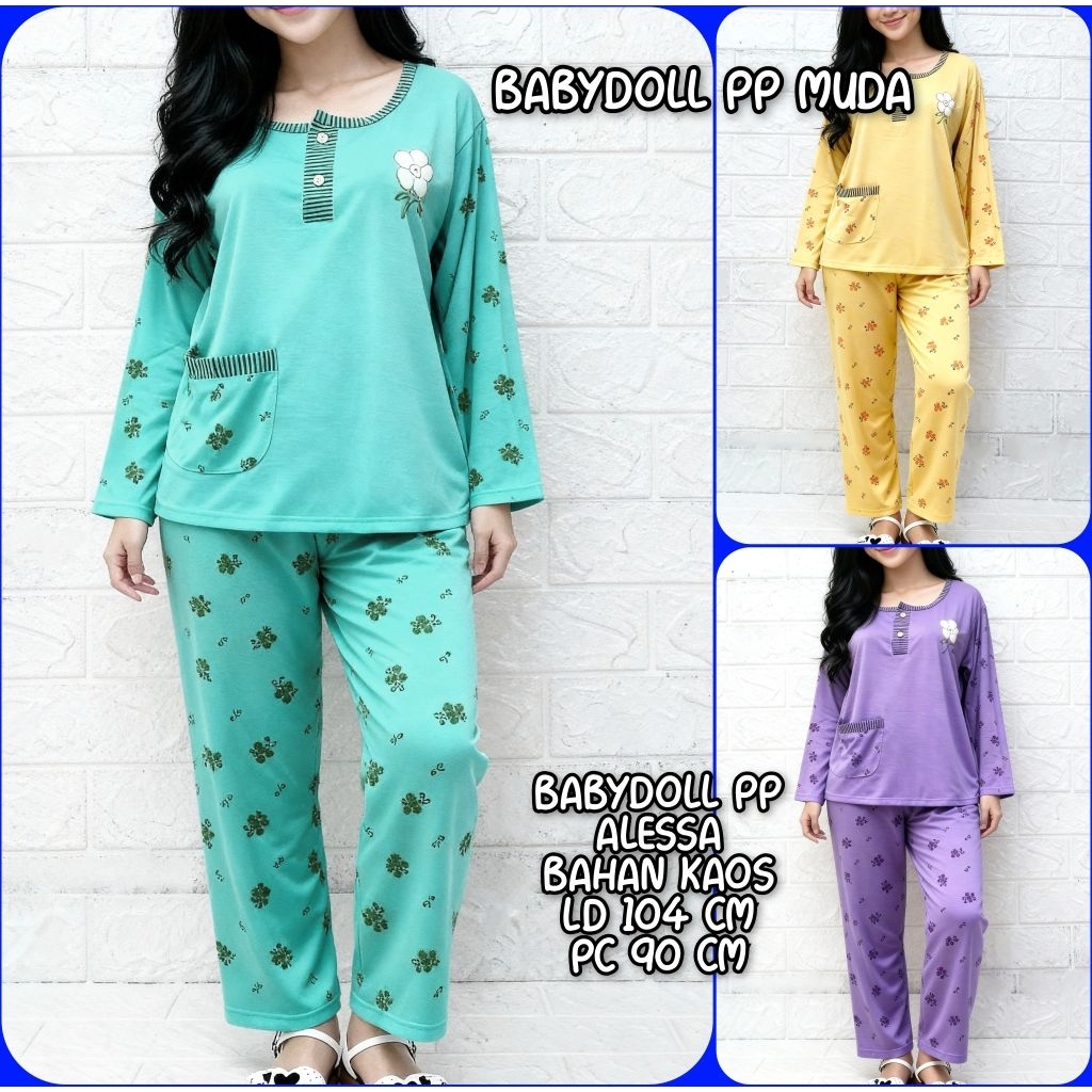 Babydoll Kaos Lengan Panjang Setelan Baju Tidur Wanita Dewasa