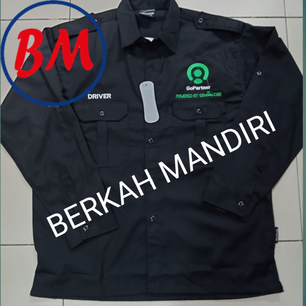 Kemeja premium gocar gopartner seragam hocar gopartner warna hitam kantong dua tangan panjang full b