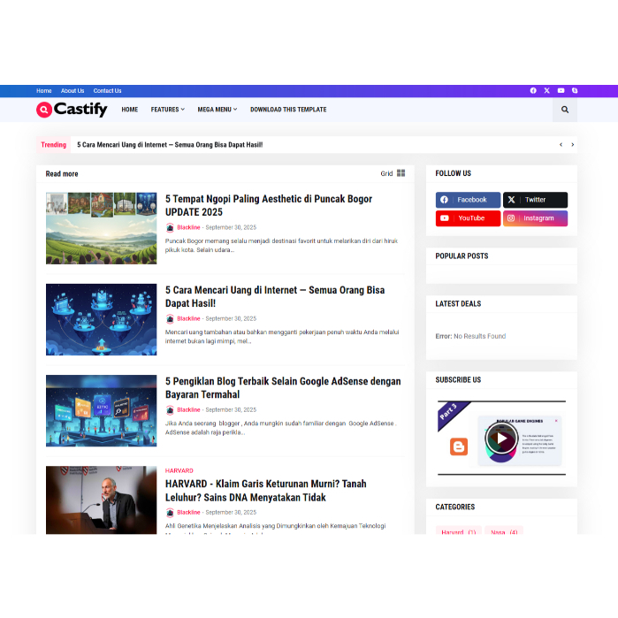 Tema Blogger Blogspot Profesional CASTIFY | Desain Elegan | Support Adsense