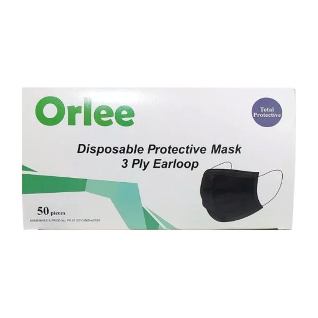 Masker Orlee Hitam 3 Ply Disposable Masker 1 Box 50pcs