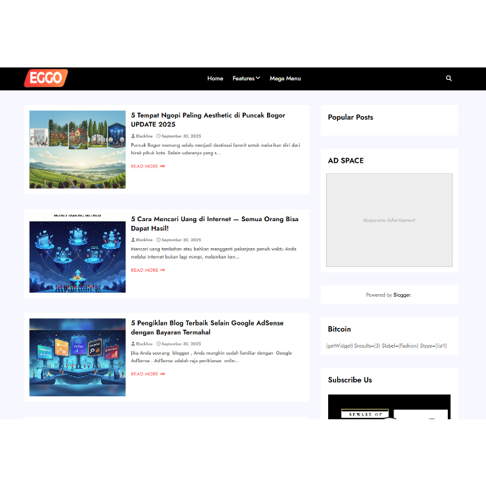 Tema Blogger Blogspot Profesional EGGO | Desain Elegan | Support Adsense
