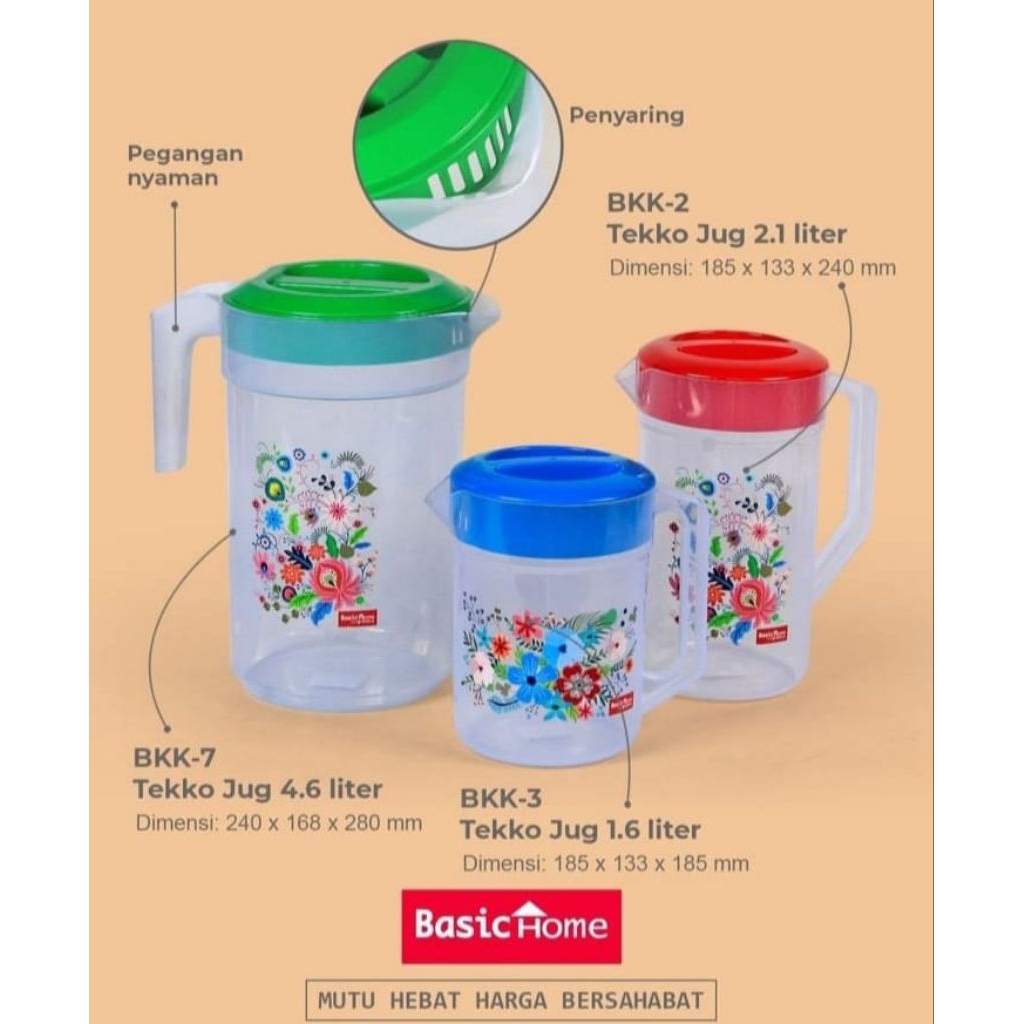 Tekko Jug 1.6L (BKK-3) - 2.1L (BKK-2) - 4.6L (BKK-7) motif Bunga Basic Home / Teko air Jumbo Merk Li