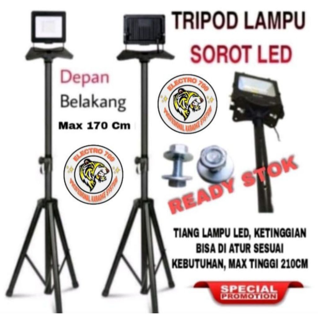 Tiang Lampu Sorot LED/Tripod Lampu Sorot LED tinggi max 170cm