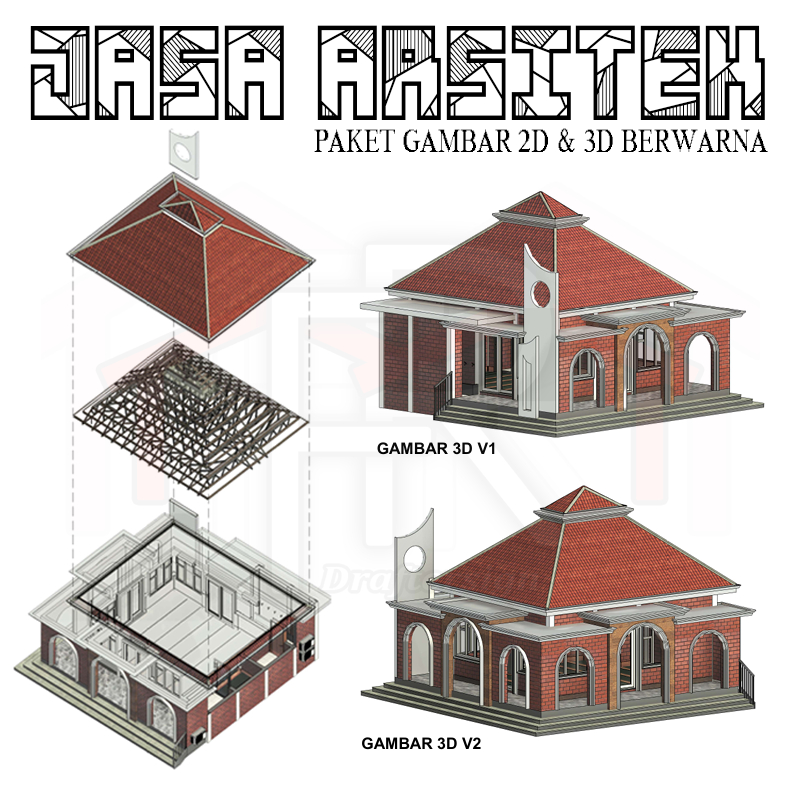 Pembuatan Gambar 2D & 3D Masjid & Musholla Modern Minimalis Terpercaya