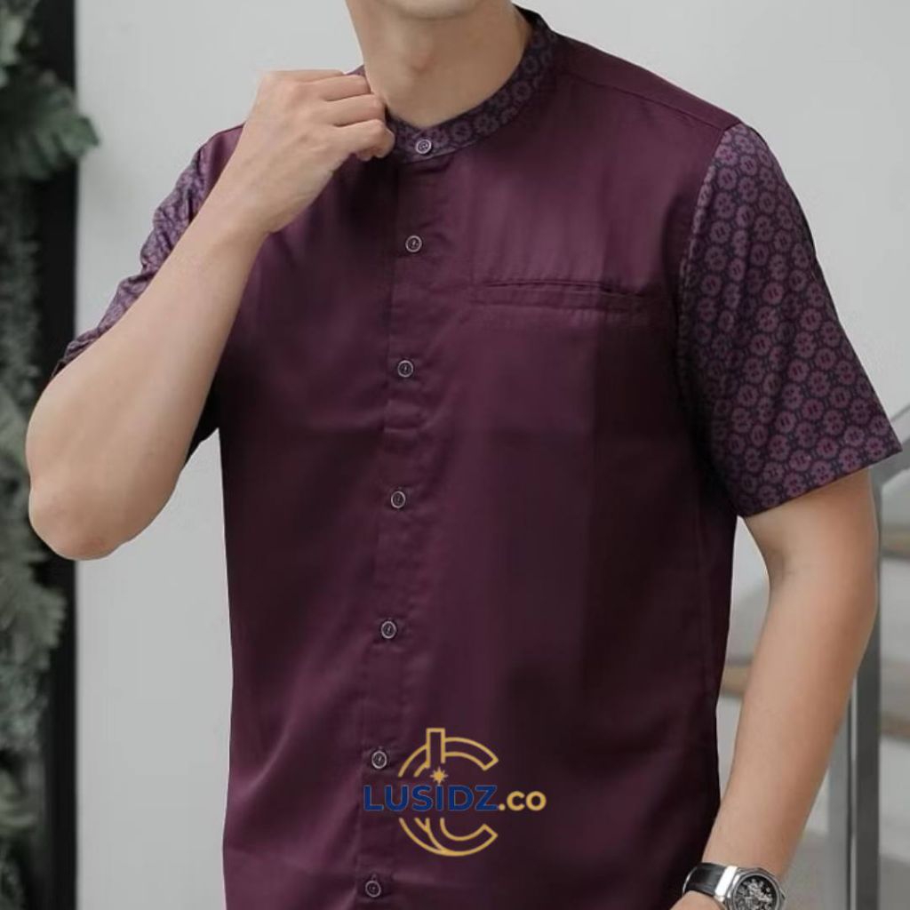 Kemeja Koko Pria Lengan Pendek Baju Koko Muslim Atasan Kemko Motif Polos Batik Kain Katun Toyobo Pre