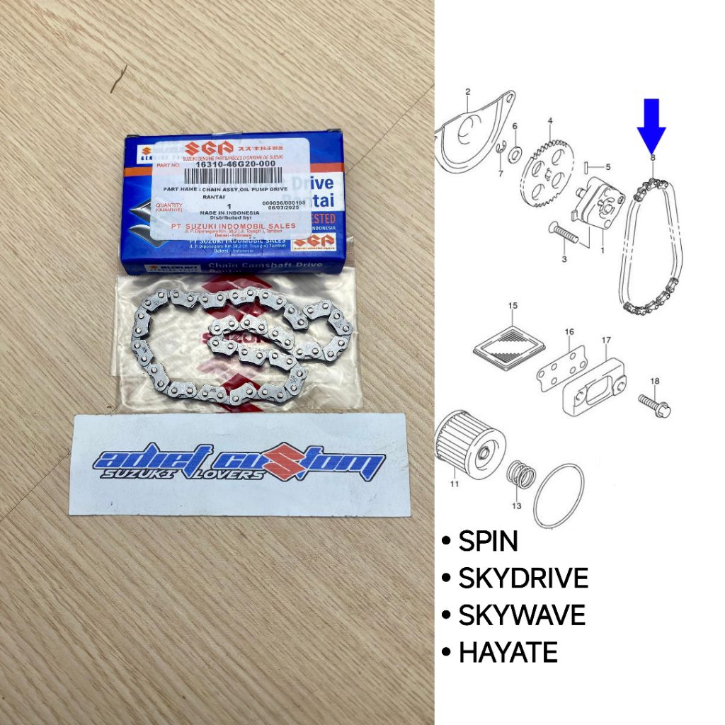 Rantai Pompa Oil Spin 125 Skydrive Skywave Hayate Original SGP 16310-46G20-000