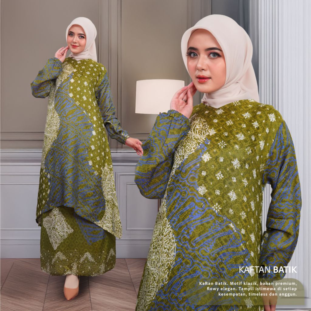 Set Tunik Batik Dobby Sutra Viscose Baju kondangan wanita kekinian Batik Wanita lengan panjang