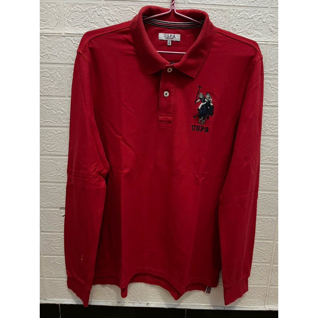 Kaos Kerah Lengan Panjang U.S. Polo Assn. Merah Big Logo Original Second