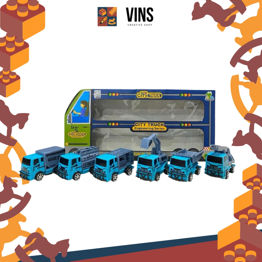 Mainan Anak City Truck Engineering Oct6397 – Set 6Pc Mobil Konstruksi Pull Back